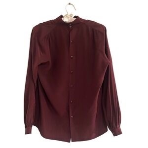 Stefano Ricci Blouse Womens 38 Burgundy Silk Vintage Embroidered Dark Academia